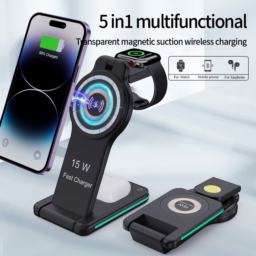 H60 Foldable Night Light Magnetic Wireless Charger for iPhone 12-15 Series / iWatch / AirPods Charging Stand H60 Foldable Night Light Magnetic Wireless Charger for iPhone 12-15 Series / iWatch / AirPods Charging Stand